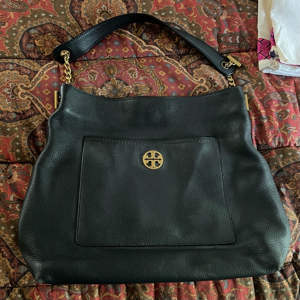 Black leather Tory Burch Chelsea Hobo tote
